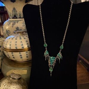Elegant handmade in Peru, alpaca Silver and Green teal turquoise Necklace